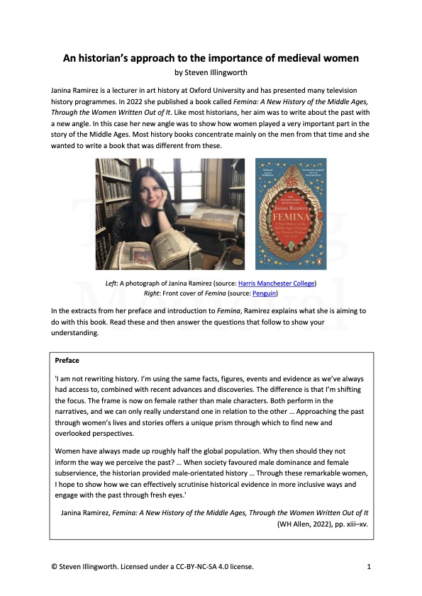 An historian’s approach to the importance of medieval women